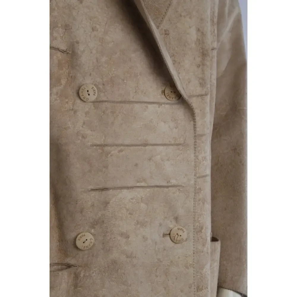 CHANEL Identification 00C Vintage Suede Leather Double Breasted Blazer Jacket 40